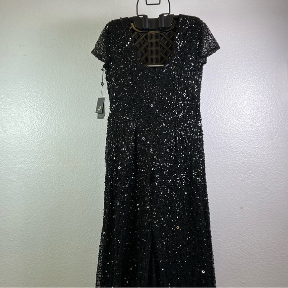 Adrianna Papell Women’s Scoop Back Sequin Black Long Dress  Gown Size 8 - Picture 10 of 16